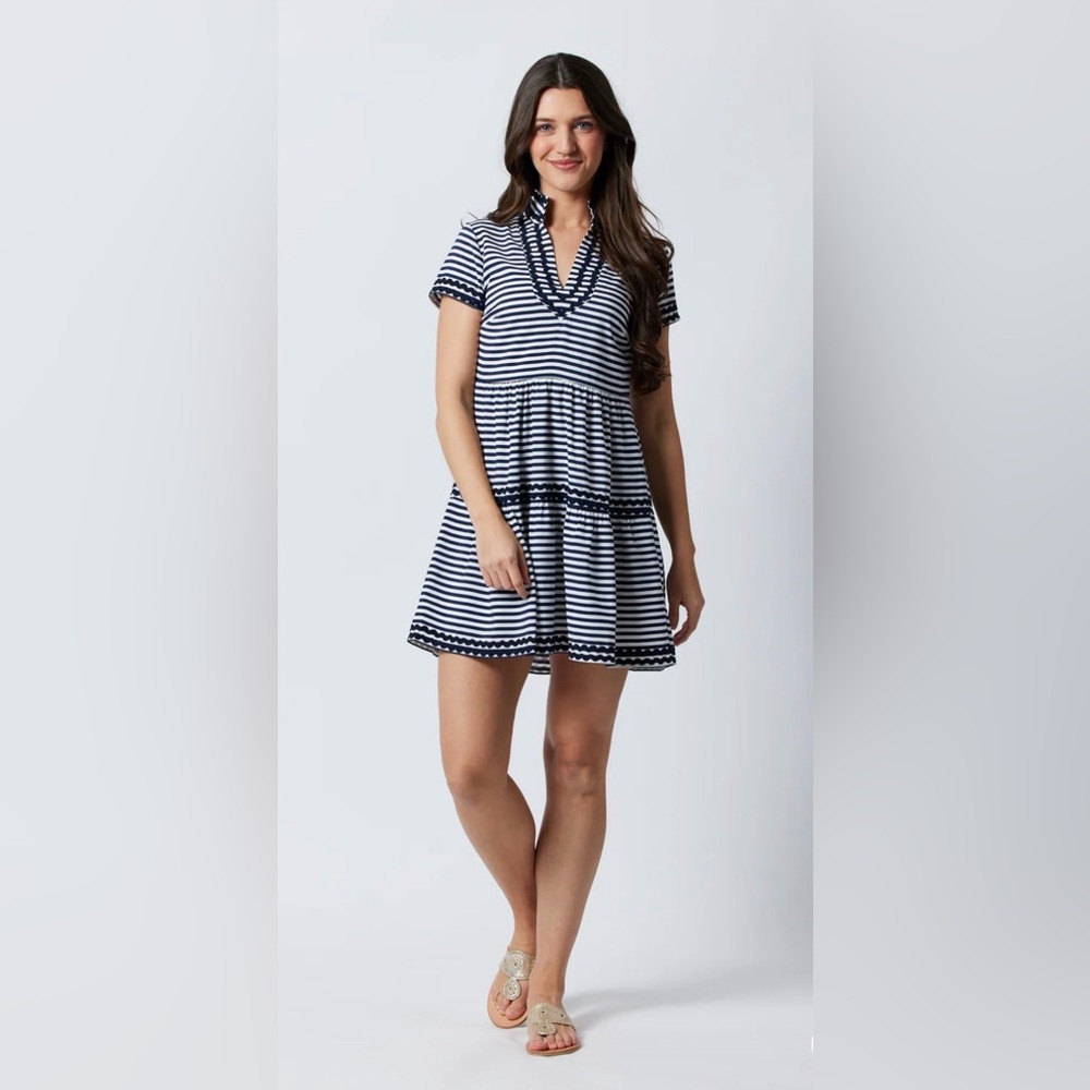 Sail To Sable Navy & White Stripe Short Sleeve Fit & Flare Tunic Dress